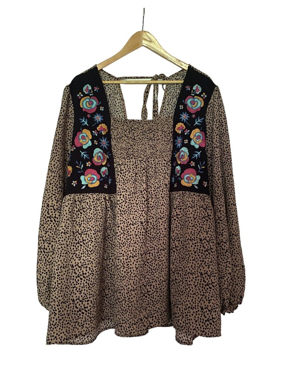ODDI - Leopard Print Embroidered Floral Babydoll Tunic Top - size 3XL